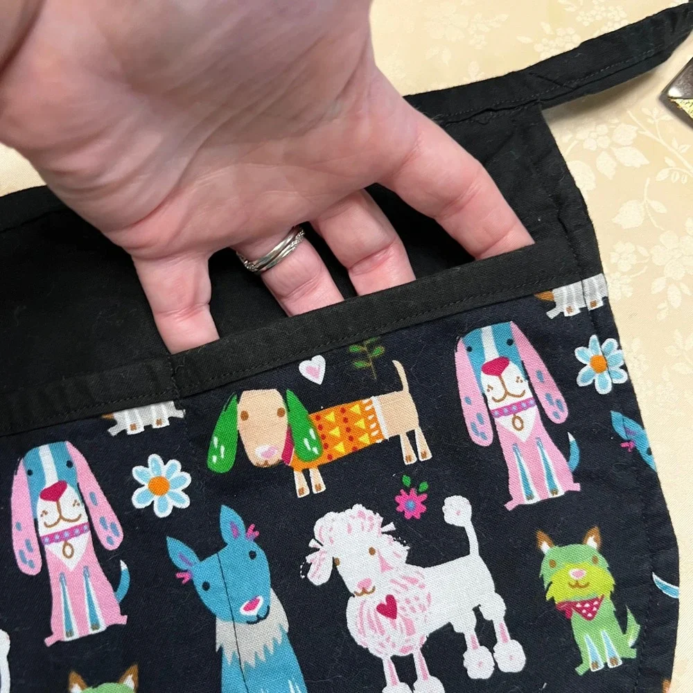 Handmade Dog Print Half Apron 3 Pockets Groomer Server Teacher Black Multi Color